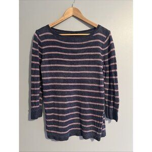 TALBOTS Women’s Crew Neck Sweater 100% Linen Blue Pink Striped Size Large
